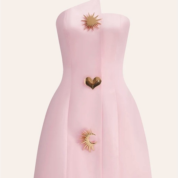 Commense Asymmetrical Pink Dress with Gold Accents - Picture 1 of 5